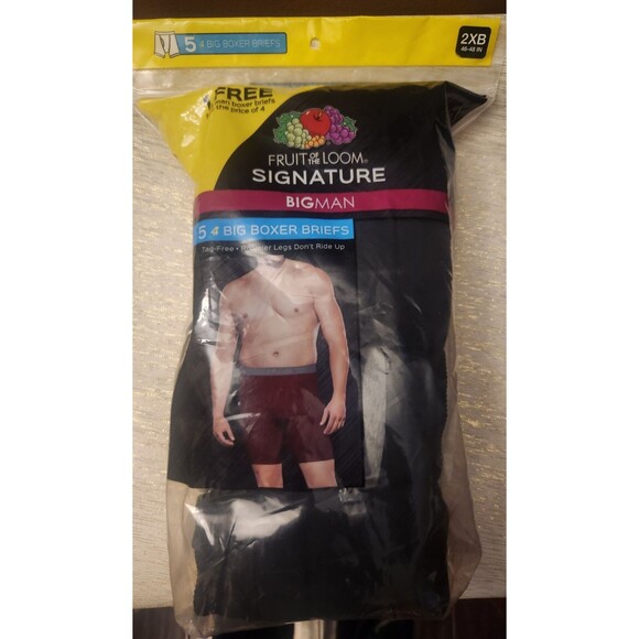 Men's Fruit Of The Loom Signature Big Man Boxer Briefs 5 Pack 2XB Black Gray - Picture 1 of 5